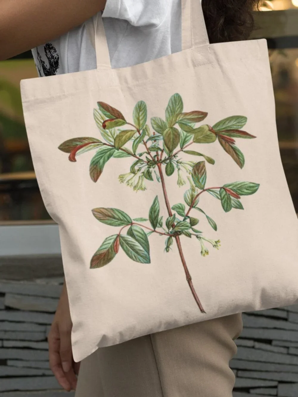 Honeyberry Vintage Floral Print Graphic Canvas Tote Bag